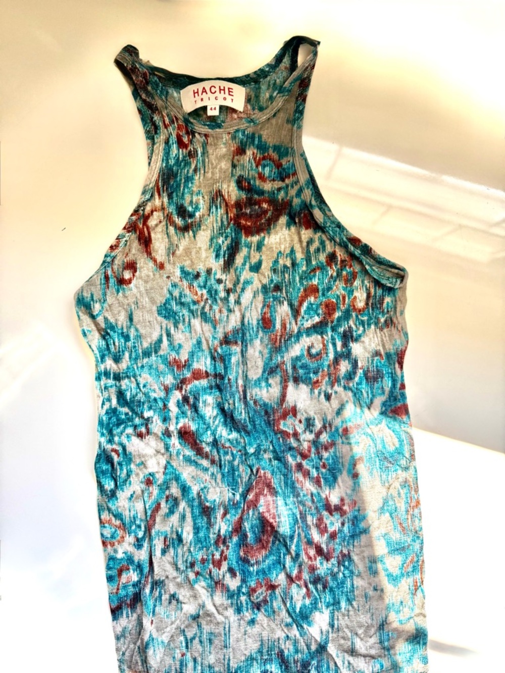 Hache Women's Sleeveless Top - Teal and Red Pattern